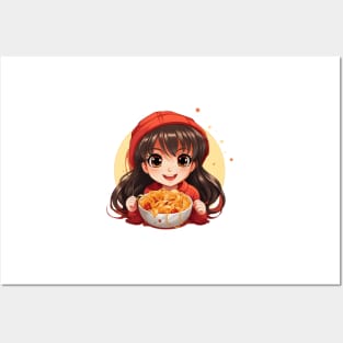 Cute Girl Eating Spaghetti Posters and Art